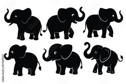Wild African Elephant Silhouette, Art & Illustration, Baby Elephant Vector Illustration, set of wild animals silhouette, icon, eps, vecrtor bundle