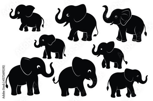 Wild African Elephant Silhouette, Art & Illustration, Baby Elephant Vector Illustration, set of wild animals silhouette, icon, eps, vecrtor bundle