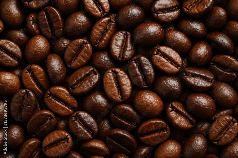 Fototapeta premium Aromatic coffee beans with rich textures and warm brown tones creating perfect backdrop for café and beverage marketing