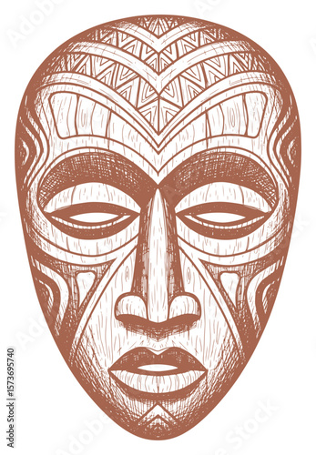 Intricate Brown Sketch of a Tribal African Mask