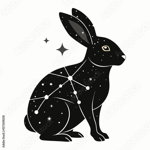 Stylized rabbit graphic featuring celestial star patterns for zodiac or astrological themed projects, adaptable for various creative applications.