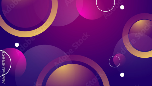 Overlapping purple gold circles on a dark background. Abstract background suitable for luxury, elegant, modern design projects, cards, and invitations.