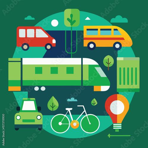 Color Vector Concept of Multi Modal Green Transport Solutions