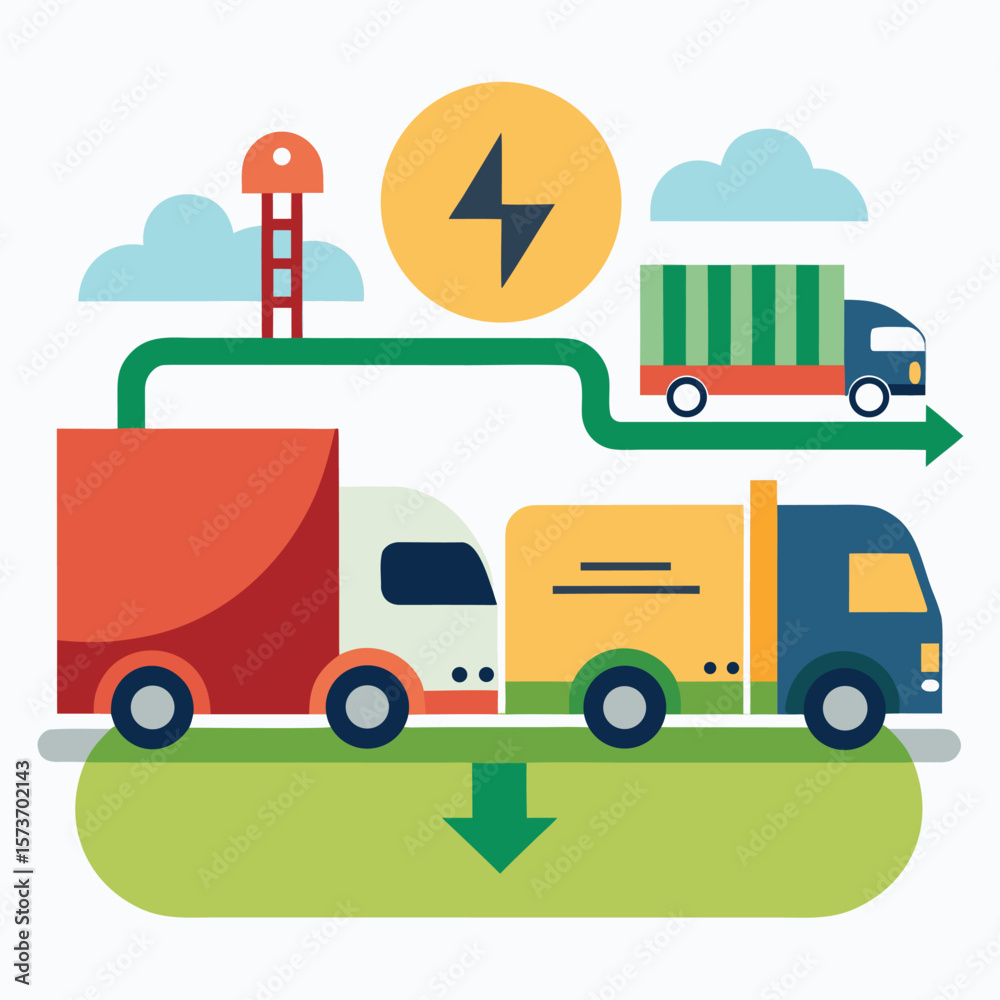 Fototapeta premium Color Vector Graphic Showing Transition from Diesel to Electric