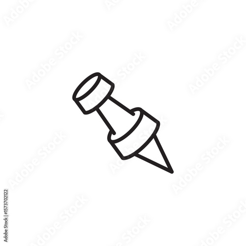 A simple, black outline icon of a pushpin, angled downwards, often used to symbolize pinning items or location markers.