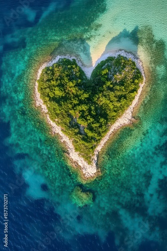 Aerial View of Heart-Shaped Island Surrounded by Turquoise Water