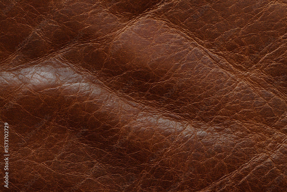 Fototapeta premium Worn Leather Texture, displaying the distinctive wrinkles and creases on a brown, aged leather surface. 
