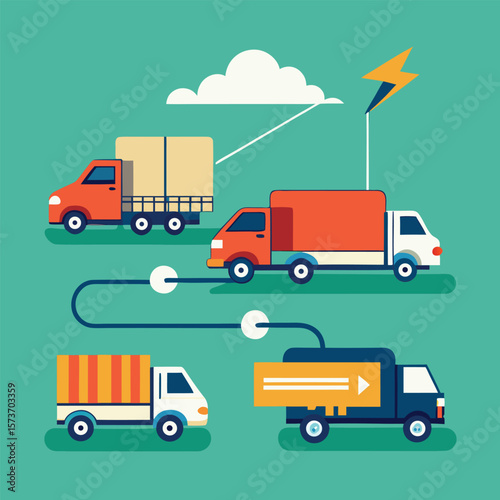 Electric Truck Convoy Transporting Goods In Carbon Neutral Logistics Network