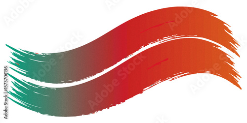 digital Two curved brush strokes with a gradient from green to red artistic design on a white background.