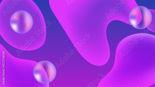 Purple abstract shapes and iridescent spheres a vibrant and dynamic visual for trendy designs, futuristic concepts, and artistic projects.