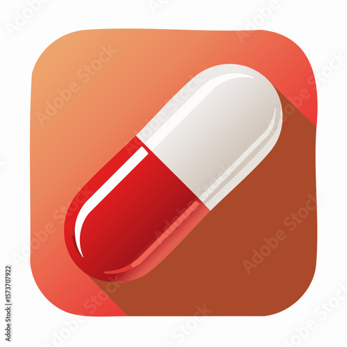 stylized pill capsule icon in flat design with clean lines and vibrant medical colors