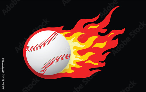 Baseball on fire with black background, sport game , vector illustration.
