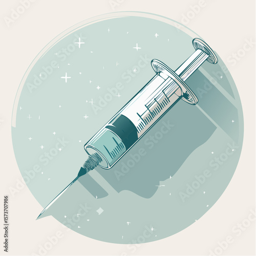 hand-drawn syringe icon in flat design with bold lines and simplified medical form