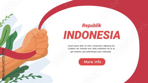 Creative poster showing strong fist holding ribbon celebrating Indonesia Independence Day freedom