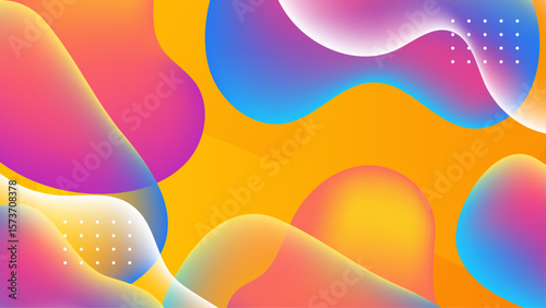 Abstract colorful fluid shapes on an orange background. Suitable for backgrounds, presentations, posters, and design projects needing vibrant, dynamic graphics.