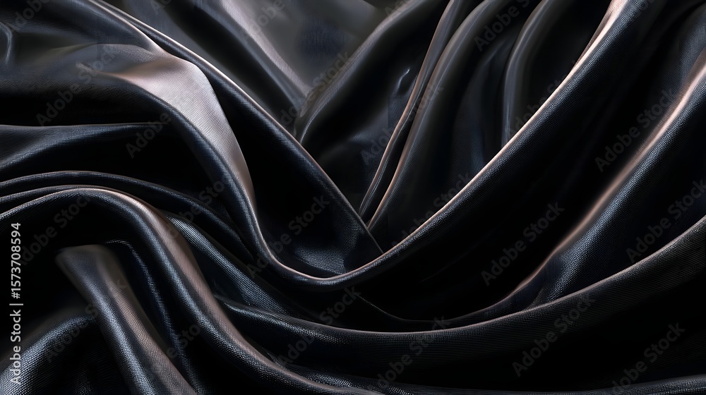 Obraz premium A captivating image showcasing the luxurious texture and fluid movement of smooth draped black silk with dramatic wave like folds and a high gloss reflective finish