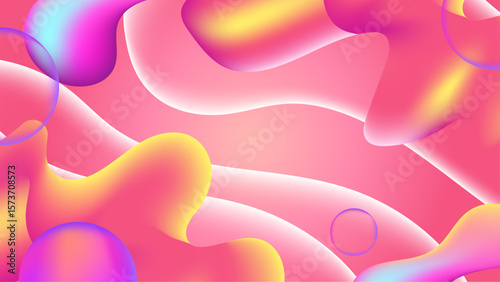 Abstract fluid shapes in pink, yellow, and blue perfect for backgrounds, posters, and design projects needing a vibrant touch.