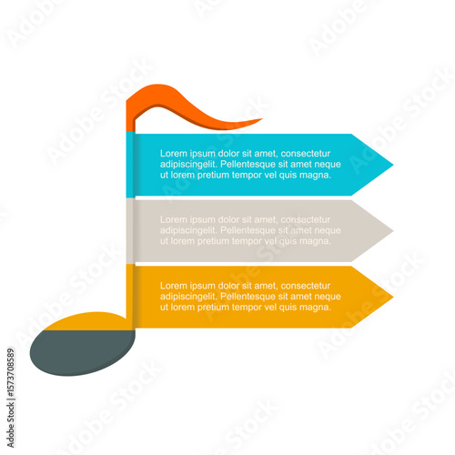 Musical note symbol with infographic elements for branding design. Minimalistic emblem. Three horizontal elements for your text