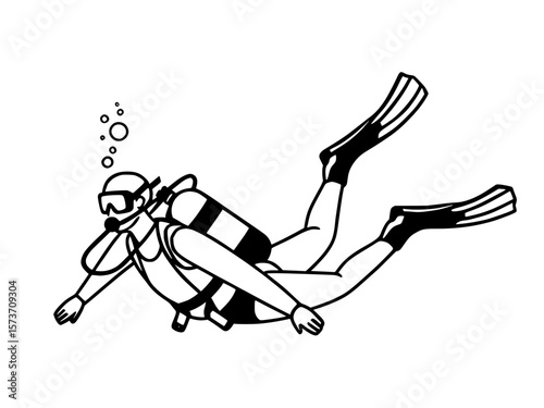 Scuba Diver Silhouette Vector Art Underwater 