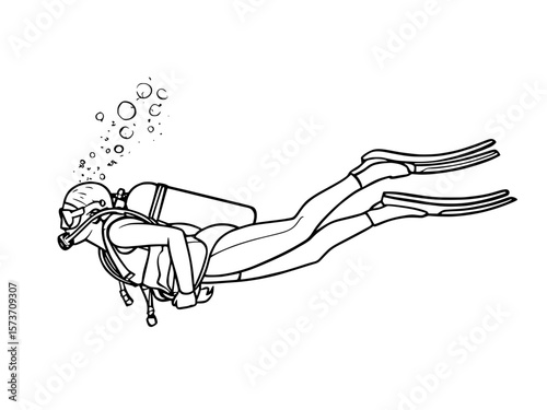 Scuba Diver Silhouette Vector Art Underwater