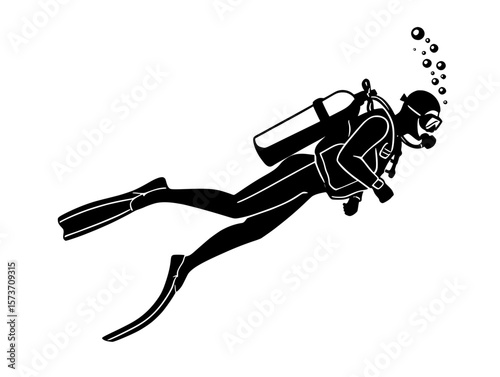 Scuba Diver Silhouette Vector Art Underwater