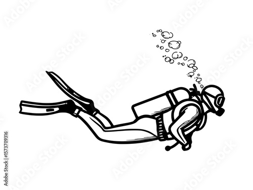 Scuba Diver Silhouette Vector Art Underwater