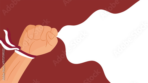 Raised strong fist with ribbon waving for Indonesia Independence celebration