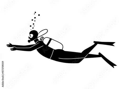 Scuba Diver Silhouette Vector Art Underwater