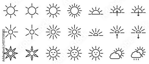 太陽　アイコン　セット　シンプル　ベクター　線画　黒