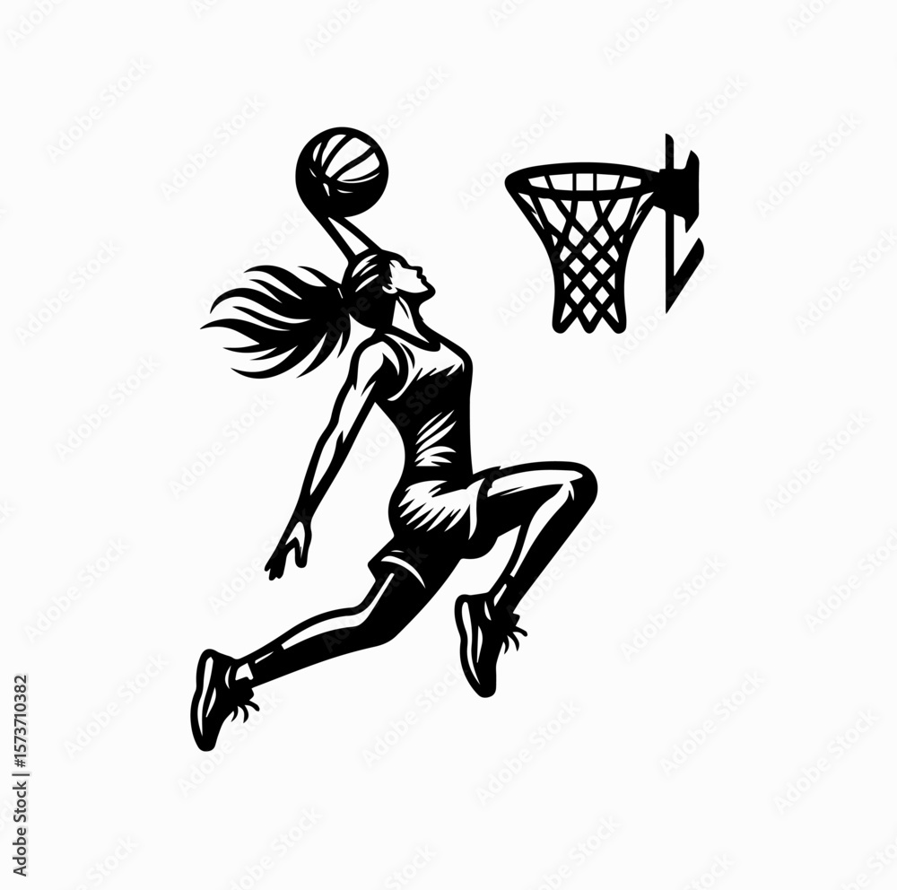 Obraz premium Basketball Slam Dunk Player Logo Vector Isolated on White Background