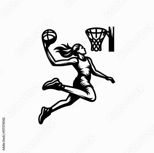 Basketball Slam Dunk Player Logo Vector Isolated on White Background

