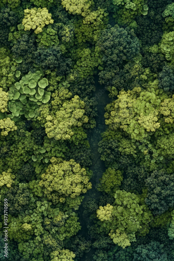 Fototapeta premium Lush Green Forest Canopy Texture from Above in Natural Landscape