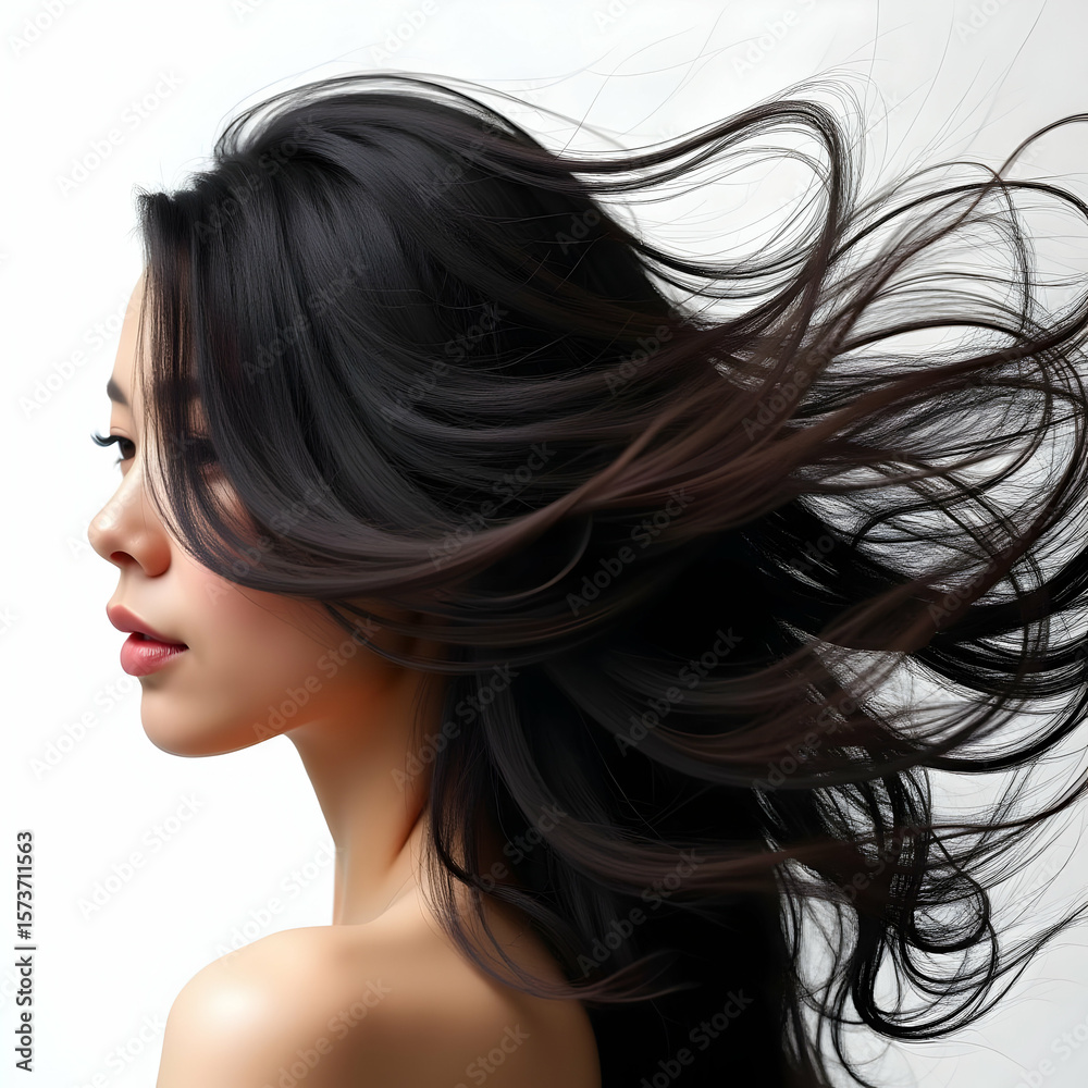 Fototapeta premium Woman with flowing hair in soft natural light