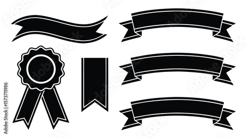 Black ribbon banners and award rosette vector