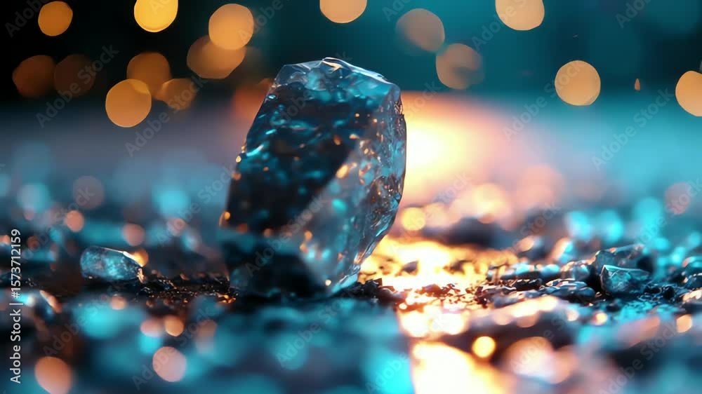 Glass shard reveal with prismatic reflections