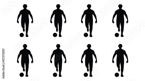 Black silhouettes of people playing soccer football