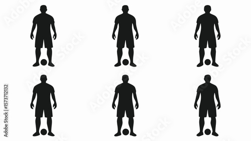 Black silhouettes of soccer players with balls football