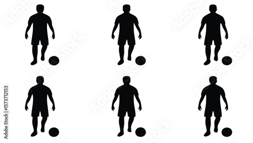Black silhouettes of soccer players with balls football