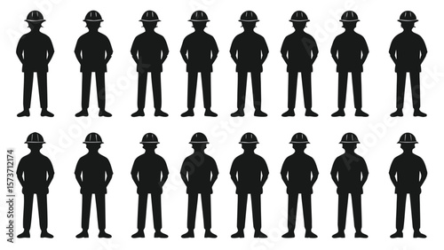 Black silhouettes workers hard hats white