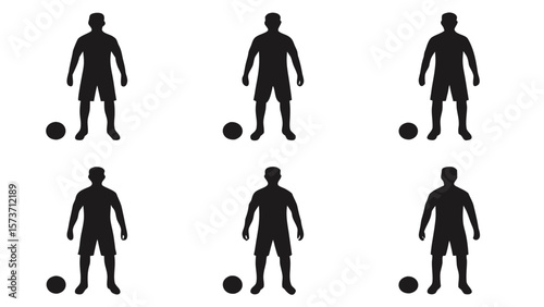 Black soccer players with balls football silhouettes