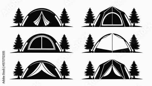 Black tents and pine trees camping outdoor