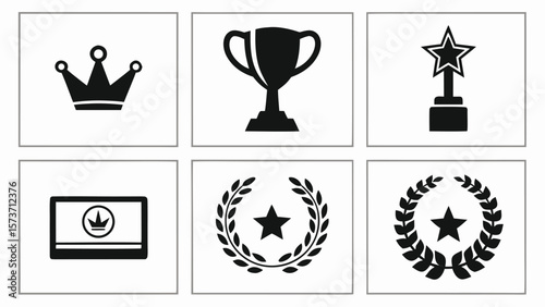 Crown trophy star laurel wreath award symbols vector
