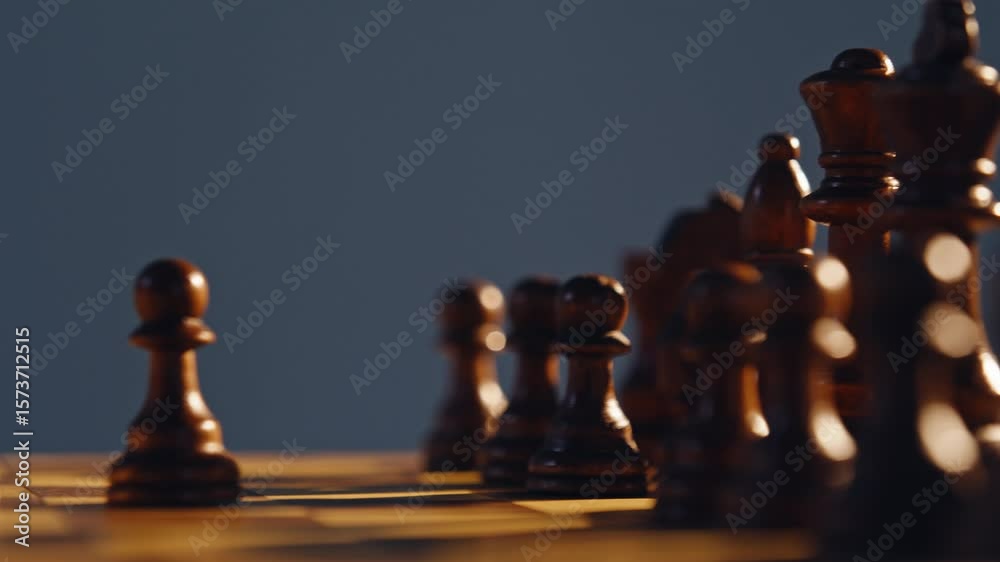 Chess figures arranged board closeup. Mental battle opening phase in progress