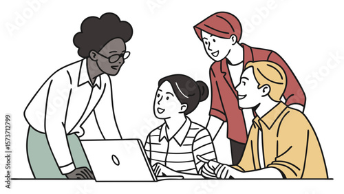 Teamwork collaboration meeting diverse group working together on laptop business discussion strategy session