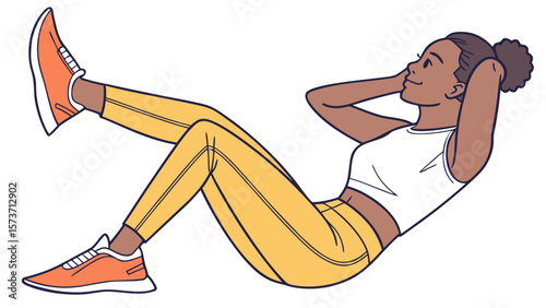 Woman doing sit ups core workout abdominal exercise at gym for fitness and healthy lifestyle training