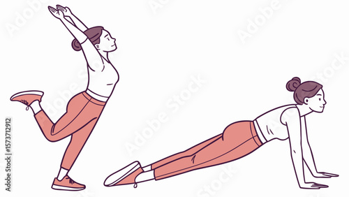 Woman doing plank jacks exercise workout for fitness and strength training at home or in the gym routine