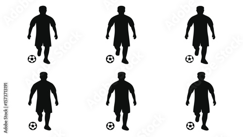 Soccer players kicking balls football action
