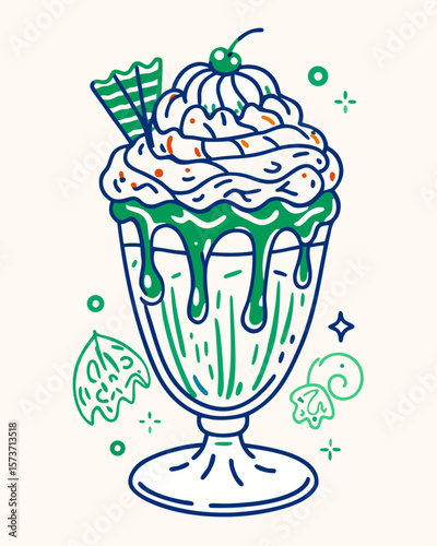 An ice cream sundae in a glass cup illustration