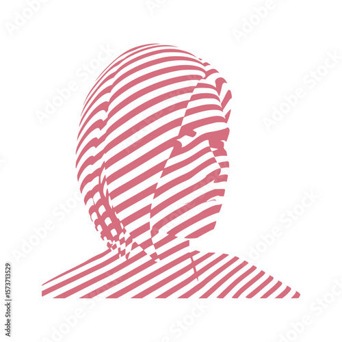 Young woman face represented in stripes. Elegant silhouette of a female head.