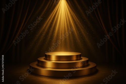 Premium awards stage with golden lighting and prestigious presentation platform